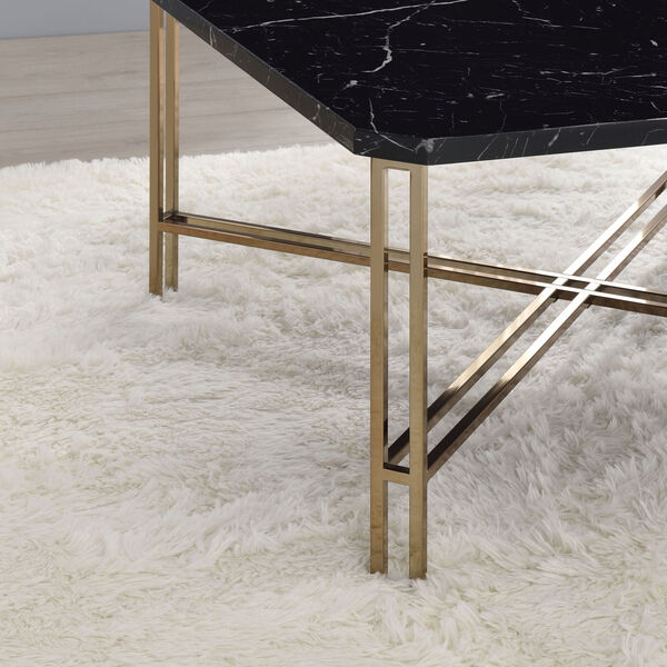 Daxton Black and Gold Faux Marble Square Cocktail Table, image 6