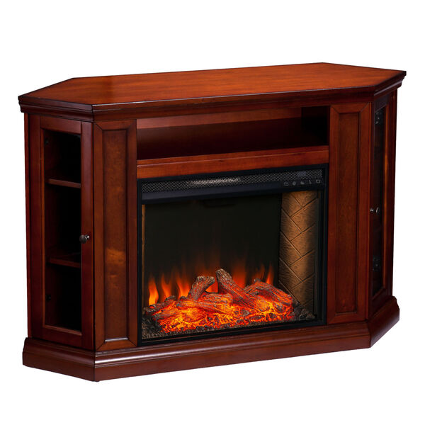 Claremont Brown mahogany Smart Corner Electric Fireplace with Storage, image 5