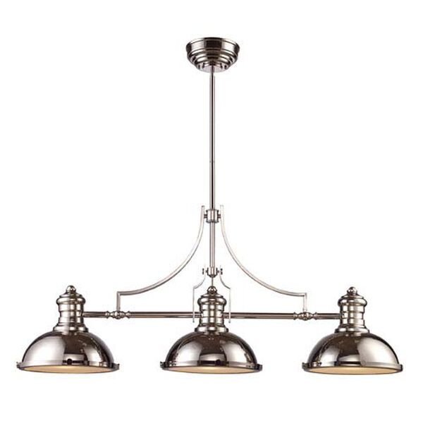 Chadwick Polished Nickel Three-Light Billiard/Island Pendant with Frosted Glass Diffuser, image 1