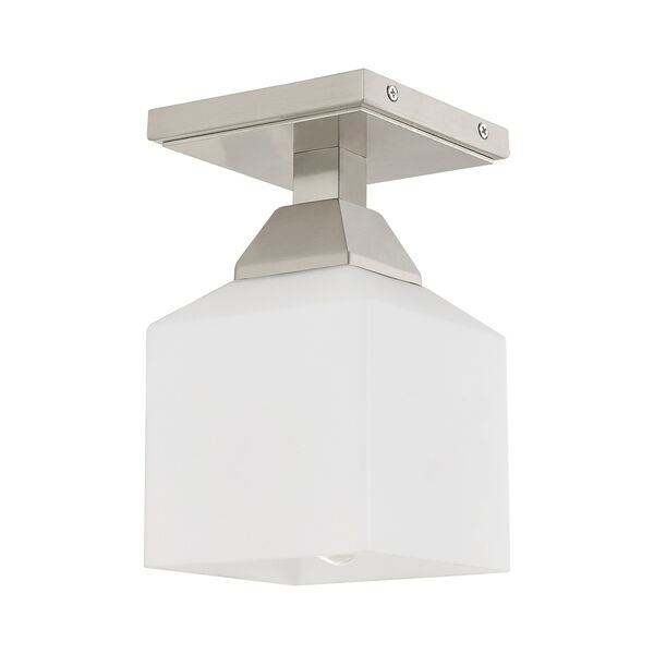 Aragon Brushed Nickel 5-Inch One-Light Ceiling Mount with Hand Blown Satin Opal White Glass, image 2