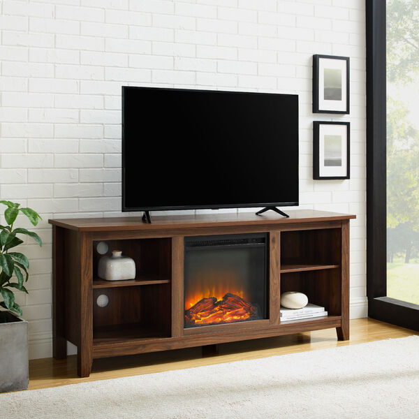 Essential Dark Walnut Fireplace TV Stand, image 1