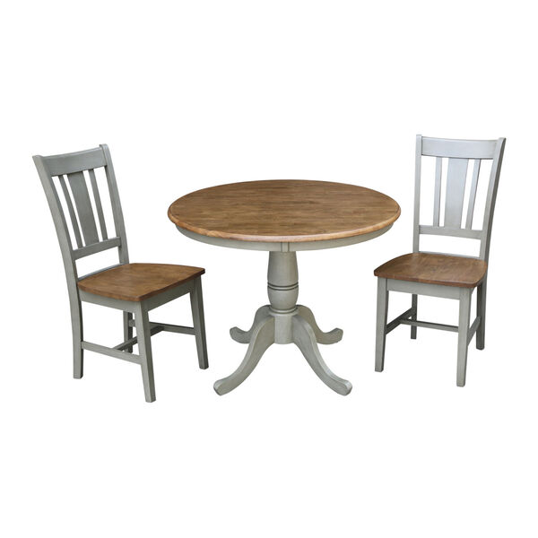 San Remo Hickory and Stone 36-Inch Round Top Pedestal Table With Two Chairs, Three-Piece, image 1