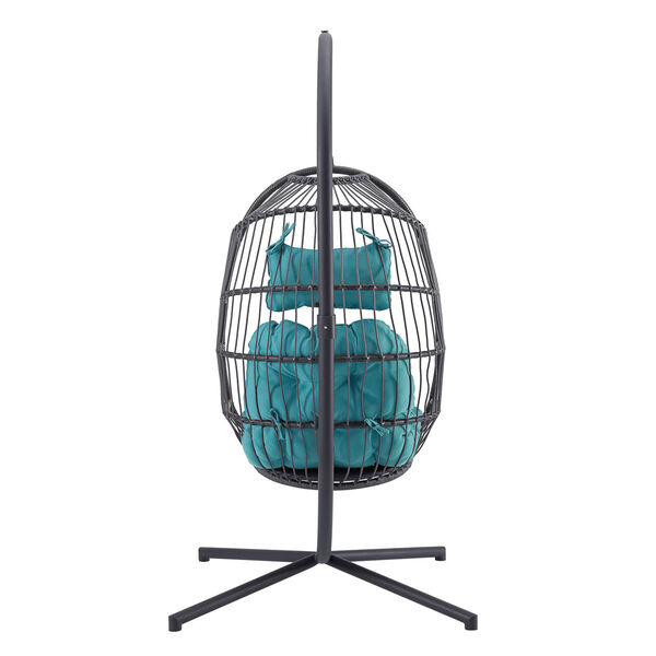 Gray and Teal Outdoor Swing Egg Chair with Stand, image 2