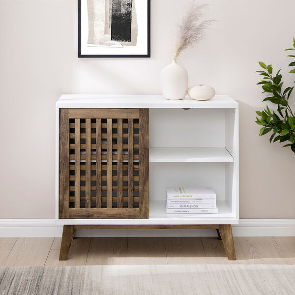 White and Rustic Oak TV Stand Storage Cabinet, image 6