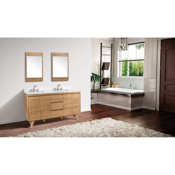 Coventry 61 inch Vanity in Natural Teak with Carrara White Top, image 3