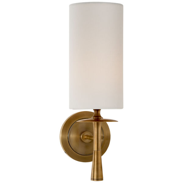 Drunmore Single Sconce in Hand-Rubbed Antique Brass with Linen Shade by AERIN, image 1
