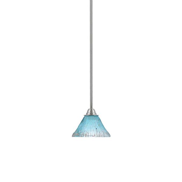 Paramount Brushed Nickel One-Light Mini Pendant with Seven-Inch Teal Crystal Glass, image 1