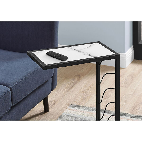 White and Black End Table with Marble Top, image 3