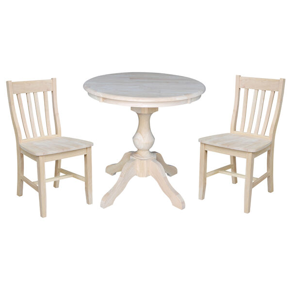 Unfinished 30-Inch Pedestal Dining Table with Two Cafe Chairs, image 1
