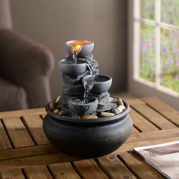 Stone Grey Table Top Fountain with LED Light, image 6