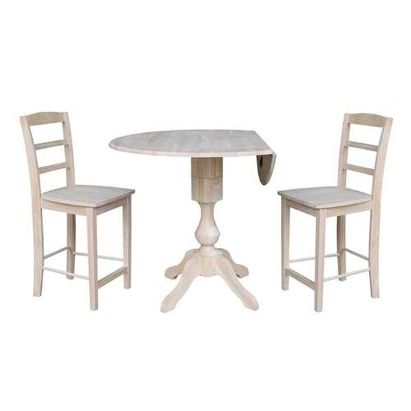 Gray and Beige 30-Inch Round Pedestal Counter Height Table with Madrid Stools, 3-Piece, image 2