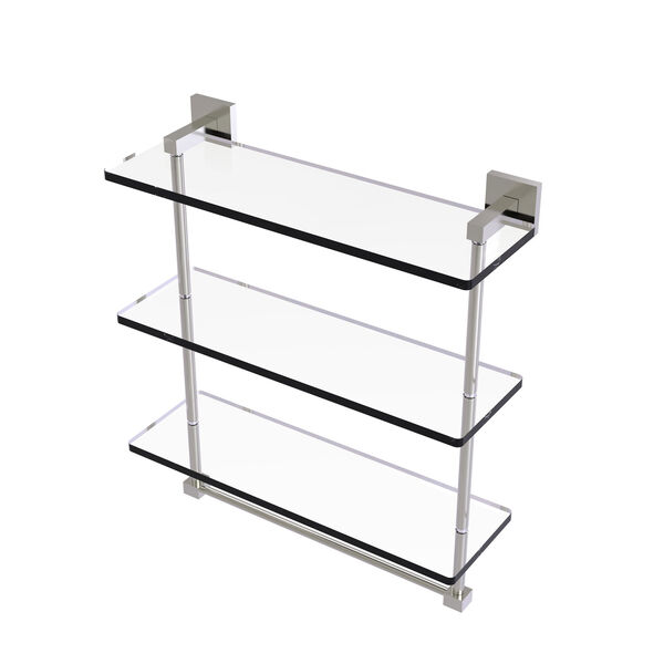 Montero Satin Nickel 16-Inch Triple Tiered Glass Shelf with Integrated Towel Bar, image 1