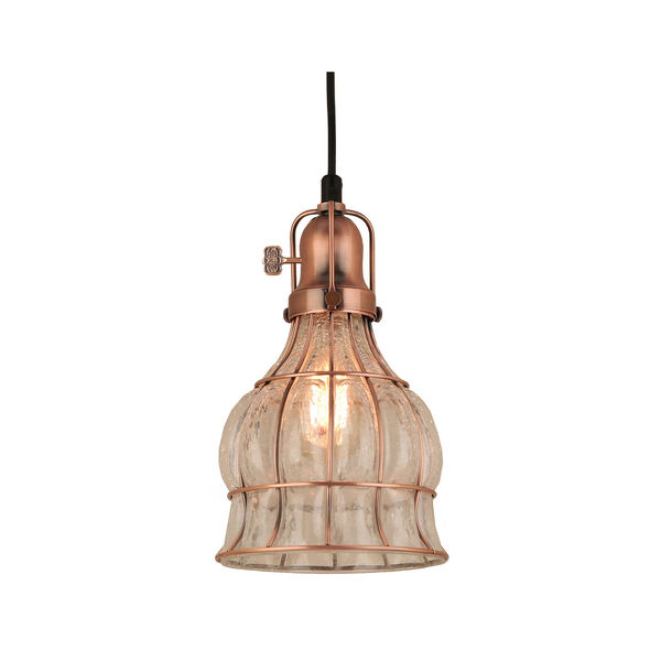 Aubrey Weathered Copper 7-Inch One-Light Pendant with Clear Crackle Glass, image 1