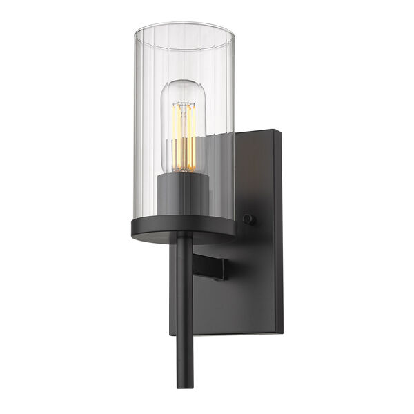 Winslett Matte Black Five-Inch One-Light Wall Sconce with Ribbed Clear Glass Shade, image 1