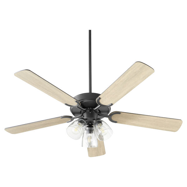 Virtue Matte Black Three-Light 52-Inch Ceiling Fan with Clear Seeded Glass, image 1