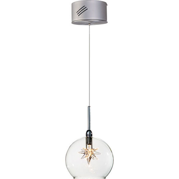 Starburst Satin Nickel One-Light Mini Pendant with Clear Glass, image 1