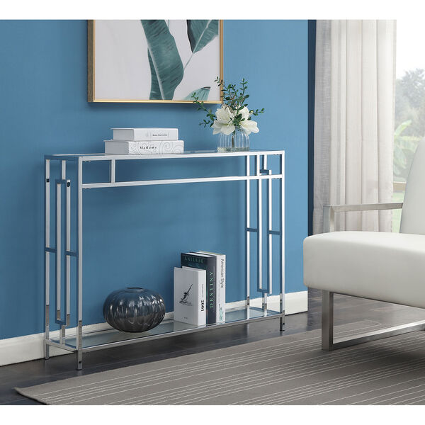 Town Square Glass and Chrome Console Table with Shelf, image 4