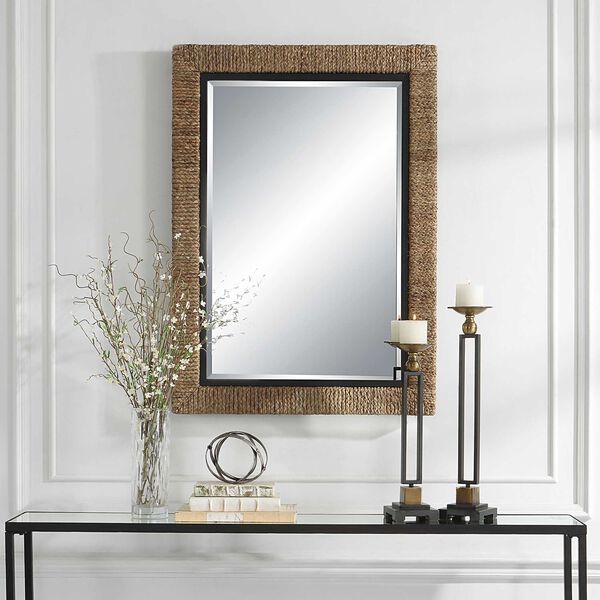 Island Natural and Matte Black Braided Straw 30 x 41-Inch Wall Mirror, image 3