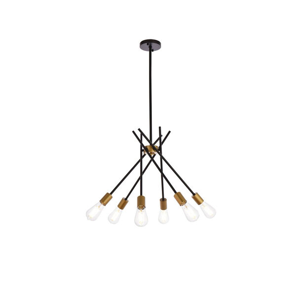 Lucca Black and Brass Six-Light Pendant, image 1