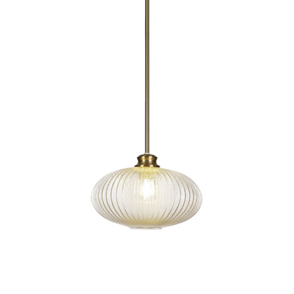 Carina New Age Brass 12-Inch One-Light Stem Hung Pendant with Micro Bubble Ribbed Glass Shade, image 1