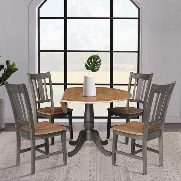 Hickory Washed Coal Round Dual Drop Leaf Dining Table with Four Splatback Chairs, 5 Piece Set, image 4