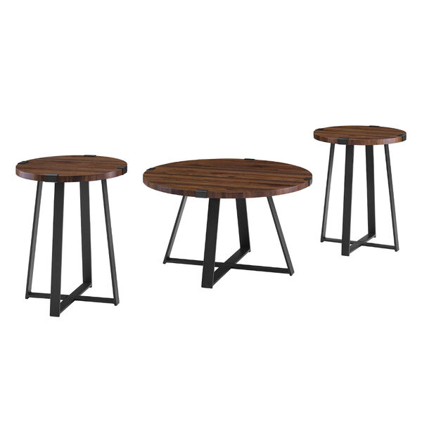 Dark Walnut Metal Wrap Coffee Table and Side Table Set, 3-Piece, image 1