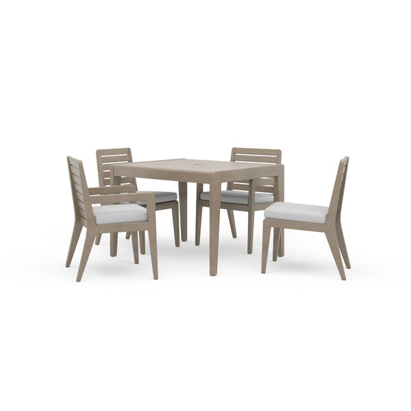 Sustain Rattan and White Outdoor Dining Set with Arm and Armless Chairs, 5-Piece, image 1
