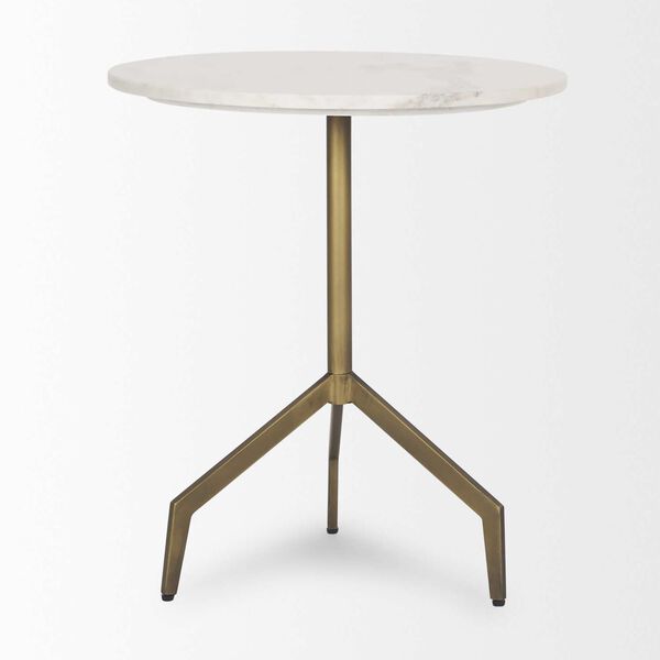 Serre Marble Top 3 Prong Gold Metal Base End Table, image 3