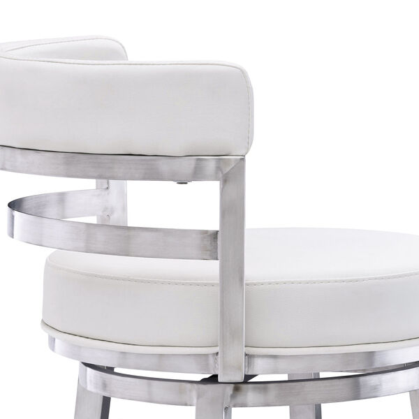 Madrid White and Stainless Steel 26-Inch Counter Stool, image 5