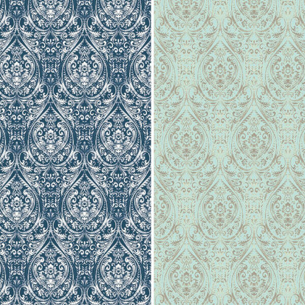 Tall Double Sided Ocean Damask Green and Blue Canvas Room Divider, image 2