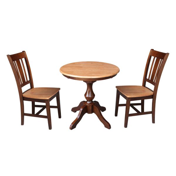 Cinnamon and Espresso Round Top Pedestal Dining Table with Chairs, 3-Piece, image 1