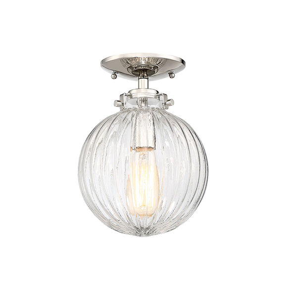 Whittier Polished Nickel One-Light Semi Flush Mount with Ribbed Glass, image 3