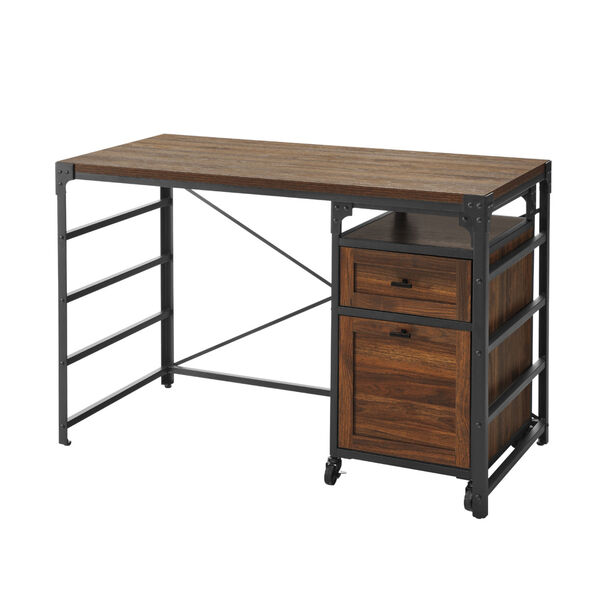Angle Dark Walnut Desk with Filing Cabinet, image 1