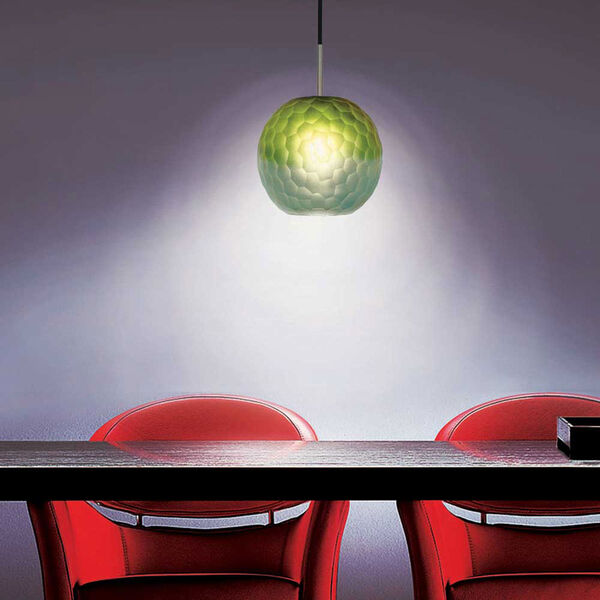 Envisage VI Brushed Nickel One-Light Globe Mini Pendant with Blue and Green Shade, image 3