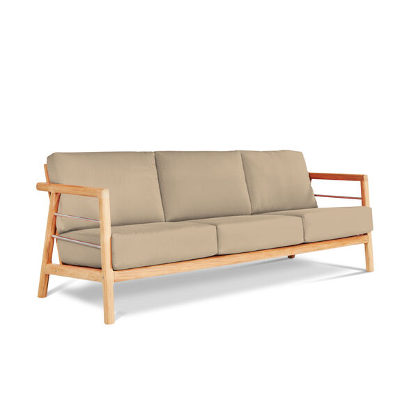 Aalto Natural Teak Deep Seating 86-Inch Outdoor Sofa with Sunbrella Fawn Cushion, image 1
