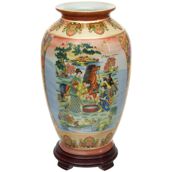 Horse In Meadow Multicolor Porcelain Tung Chi Vase, image 1
