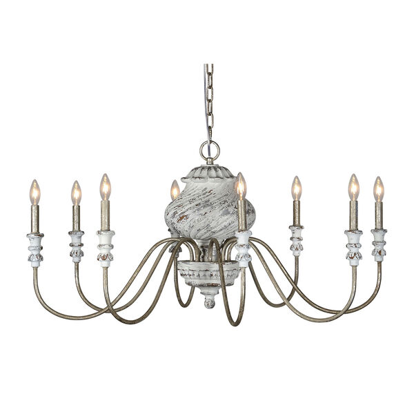 Wellington White with Silver Distressing Eight-Light Chandelier, image 1