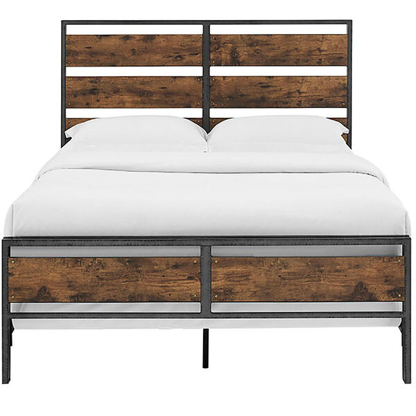 Queen Size Metal and Wood Plank Bed - Brown, image 4