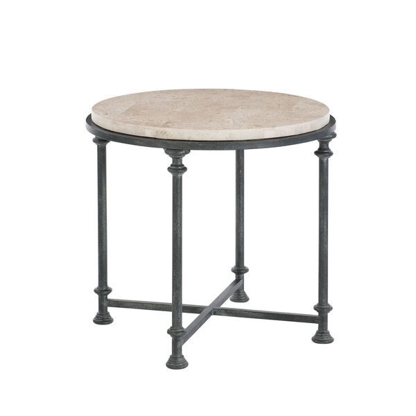 Freestanding Occasional Antique Silver and Travertine Stone 27-Inch End Table, image 4
