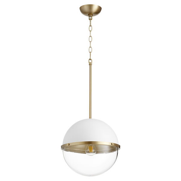 Studio White and Aged Brass One-Light 13-Inch Pendant, image 1