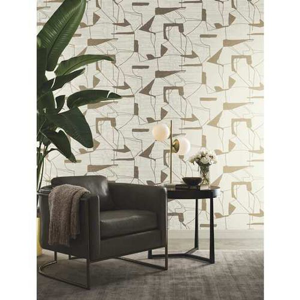 Abstract Geo Cream and Gold Wallpaper, image 3