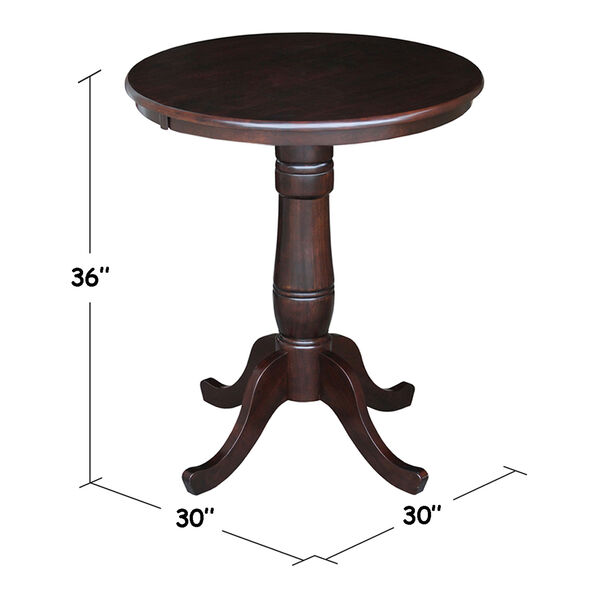 36-Inch Tall, 30-Inch Round Top Rich Mocha Pedestal Counter Table, image 2