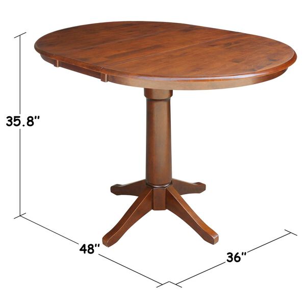 Espresso Round Pedestal Counter Height Table with 12-Inch Leaf, image 5