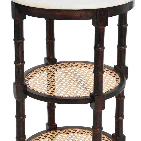 Brown Mango Wood and Woven Cane Side Table, image 4