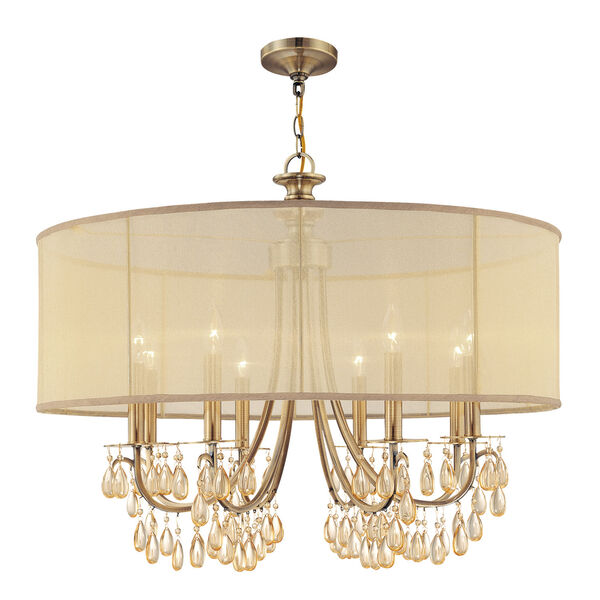 Hampton Antique Brass Eight-Light Chandelier with Etruscan Smooth Oyster Crystal, image 2