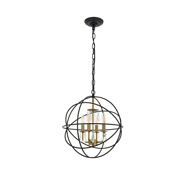 Wallace Matte Black and Brass 16-Inch Four-Light Pendant, image 3