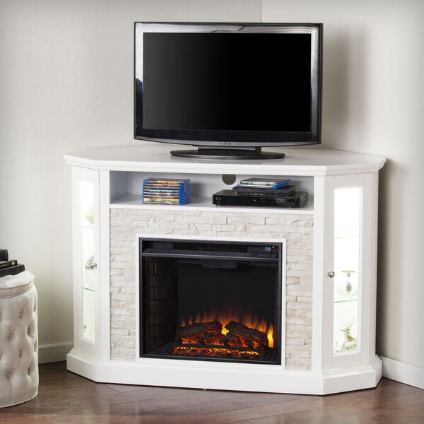 Redden Fresh White Corner Convertible Electric Media Fireplace, image 1