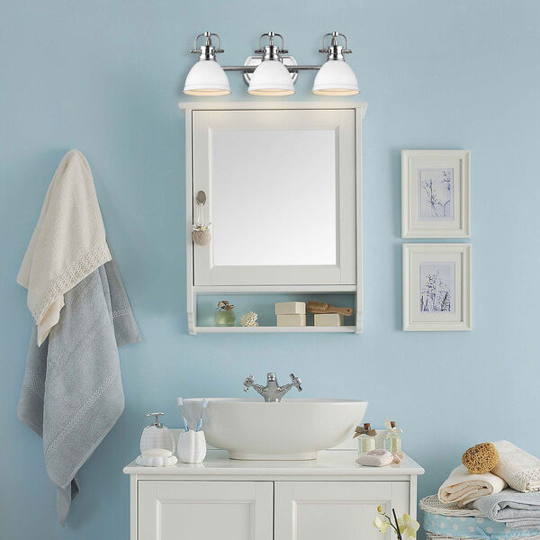 Duncan CH Chrome 25-Inch Three-Light Bath Vanity with Matte White Shade, image 3