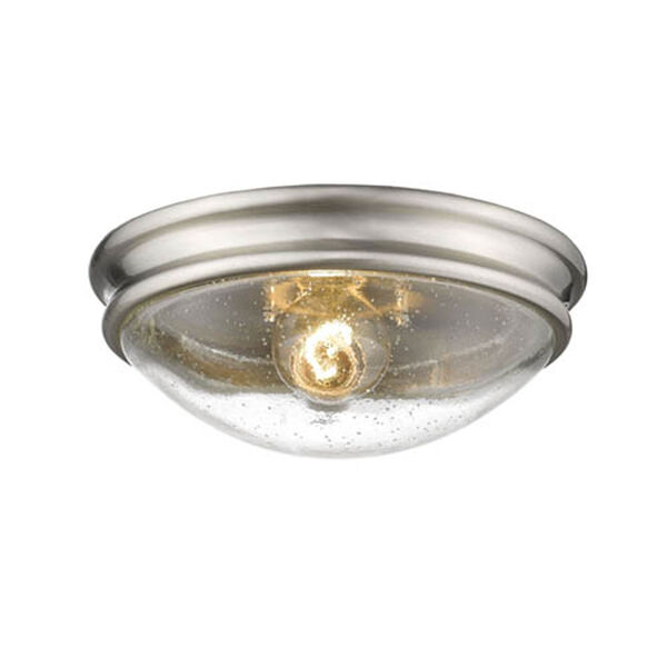 Brushed Nickel One-Light Flush Mount with Clear Seeded Glass, image 1