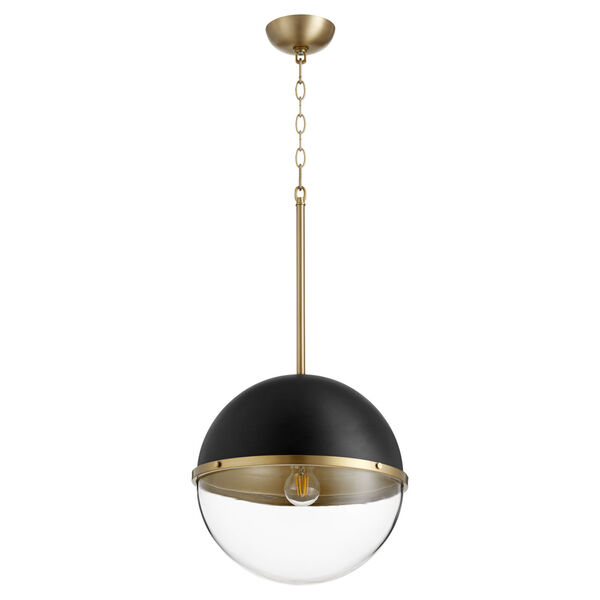 Noir and Aged Brass One-Light 15-Inch Pendant, image 1